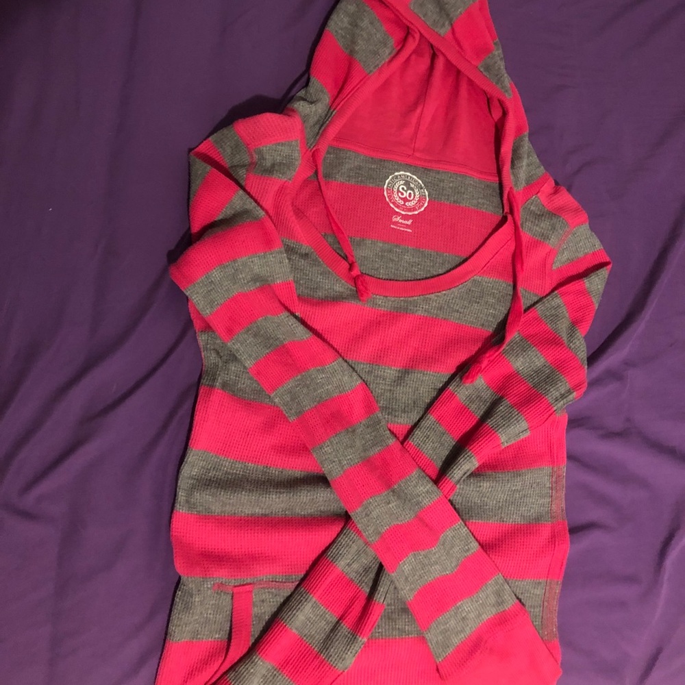 Pink and Grey Long Sleeve Hooded Shirt